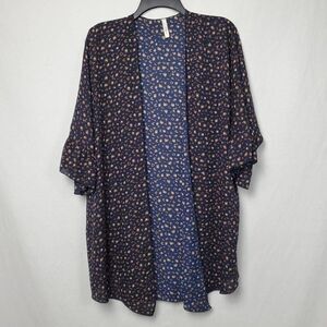 LilyPad Large Navy Floral Open Front Cover Top